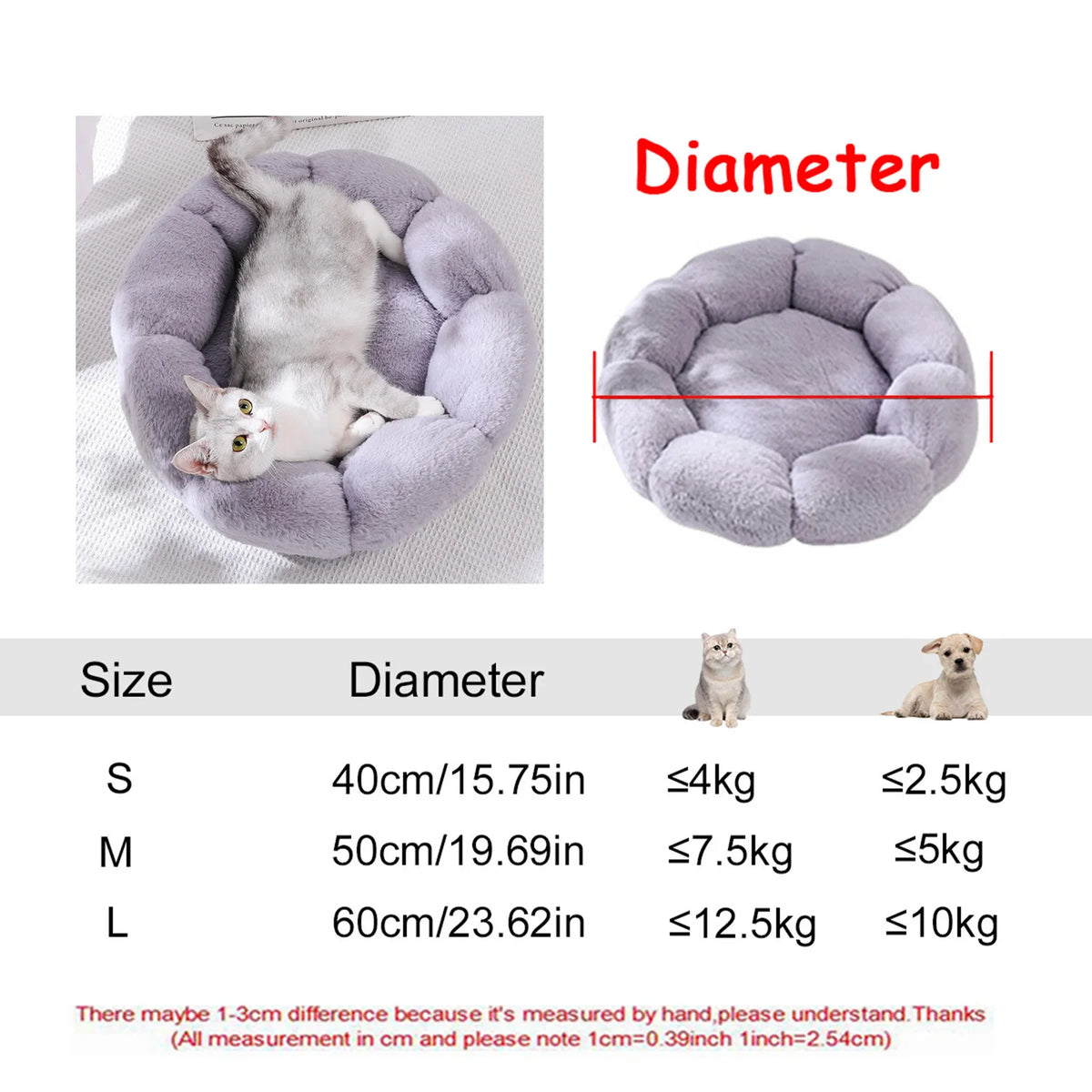  Round Pet Bed for Large Dog Bed Super Soft Cat Bed Plush Dog House for Medium Dog 
