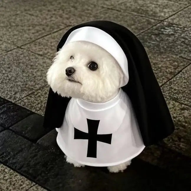 Halloween Cats Nun Costume Jesus Cross Print Kitty Clothes