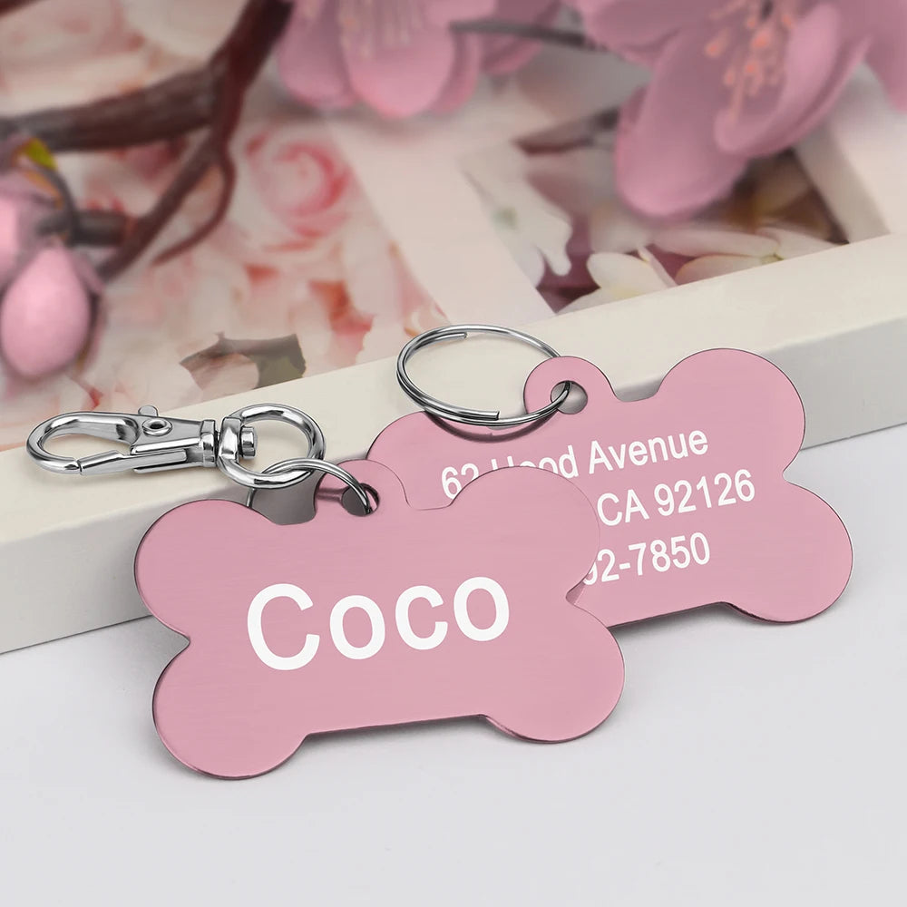 Bone Shaped Pet ID Tag Personalized Dog Cat Name Tags