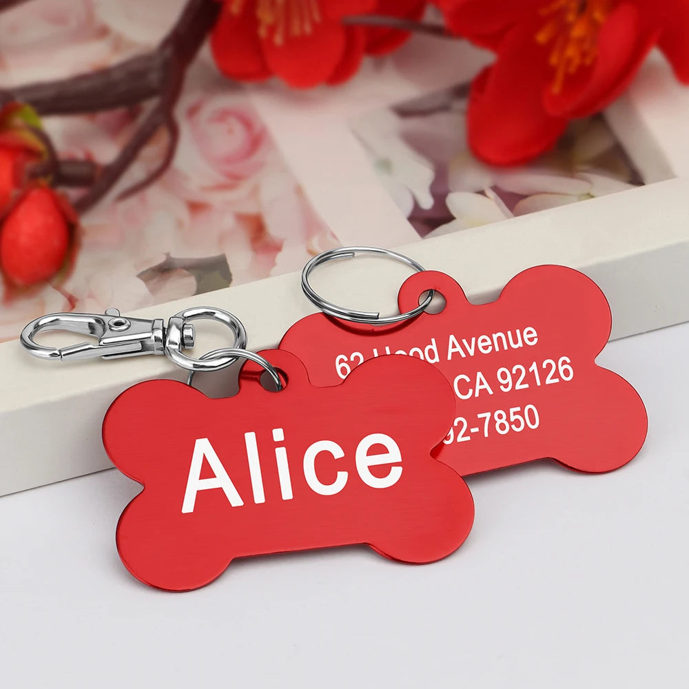 Bone Shaped Pet ID Tag Personalized Dog Cat Name Tags