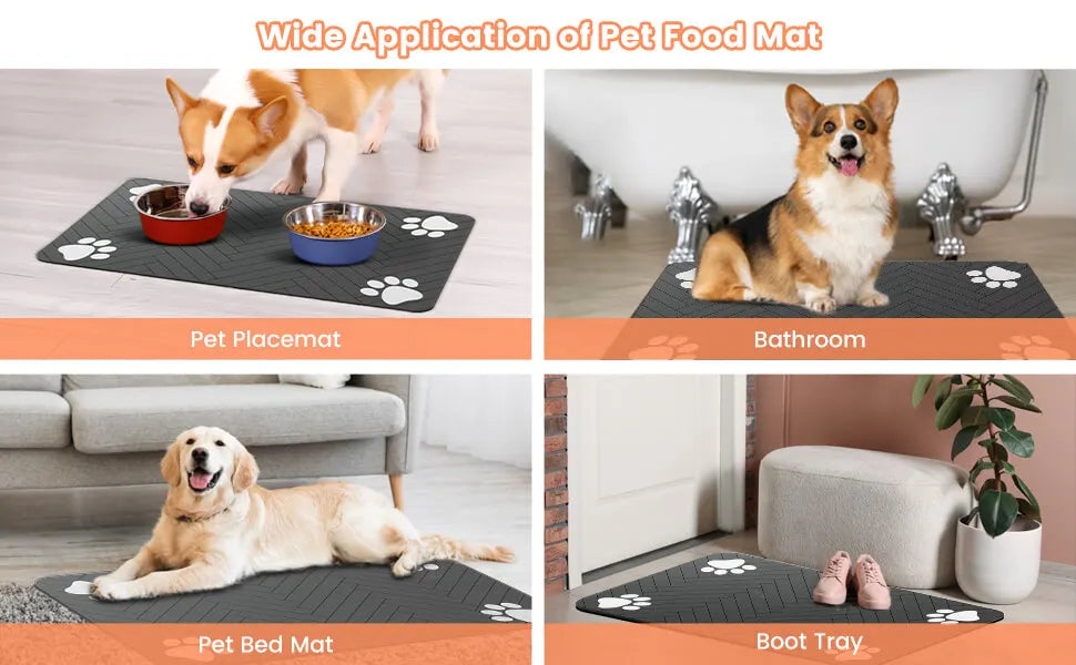 Pet Feeding Mat-Absorbent Pet Placemat Rubber Backing