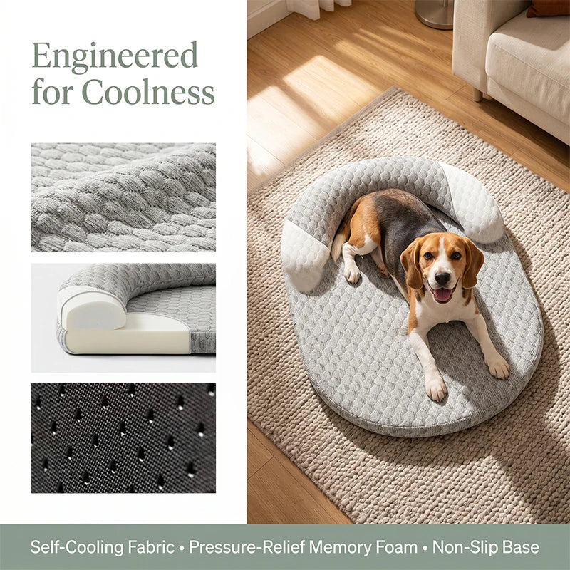 Cooling Dog Bed Summer Ice Silk Cat Mat Oval Pet Nest Breathable Heat Dissipation 