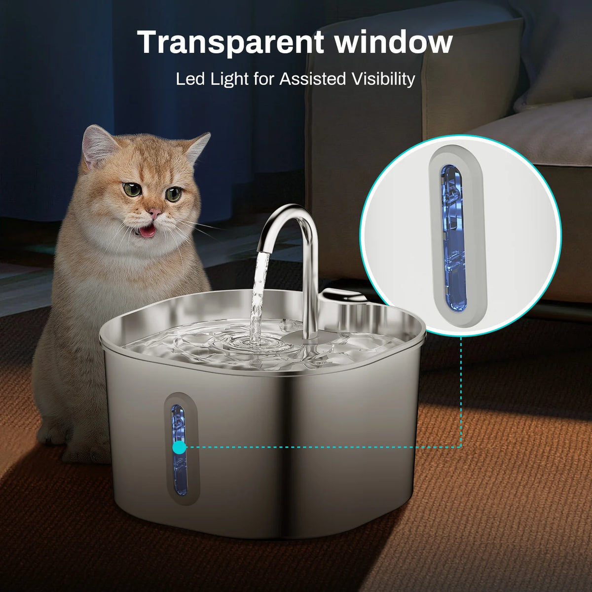 Pet Water Feeder Dog Water Fountain with Window（No 5V 1A Plug）