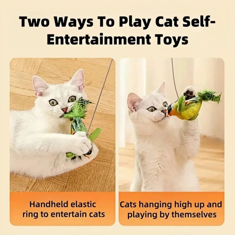 The Pet Cat Toy Emulates the Sound Bird to Amuse the Cat Elastic Rope to Relieve Boredom