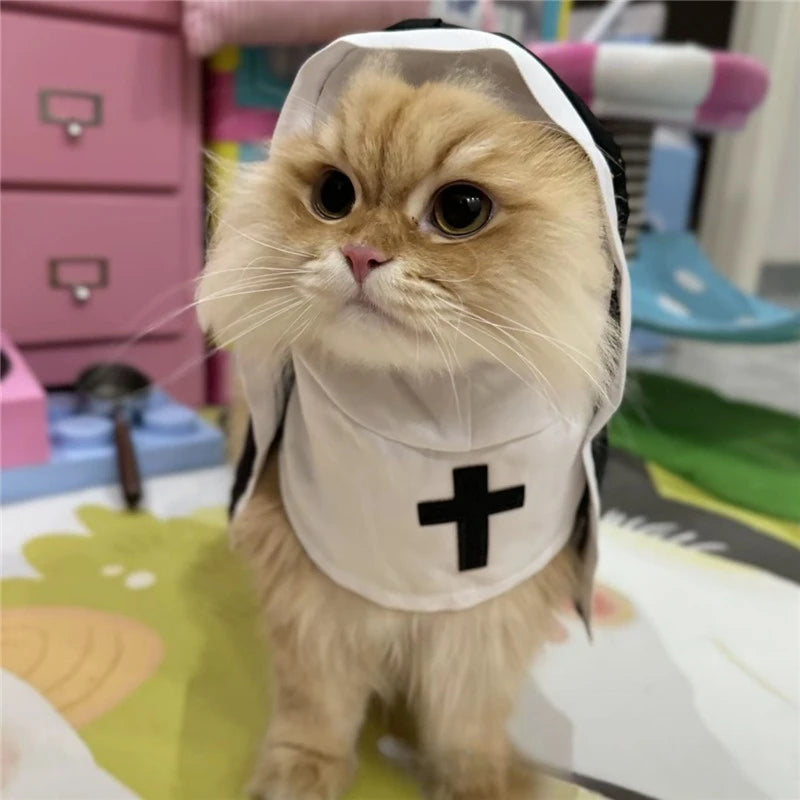 Halloween Cats Nun Costume Jesus Cross Print Kitty Clothes