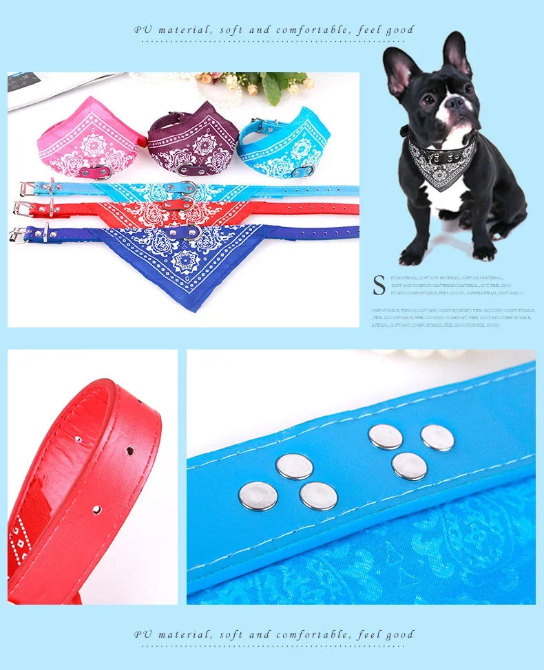 Adjustable Dog Bandana Leather Printed Soft Collar For Dog Pet