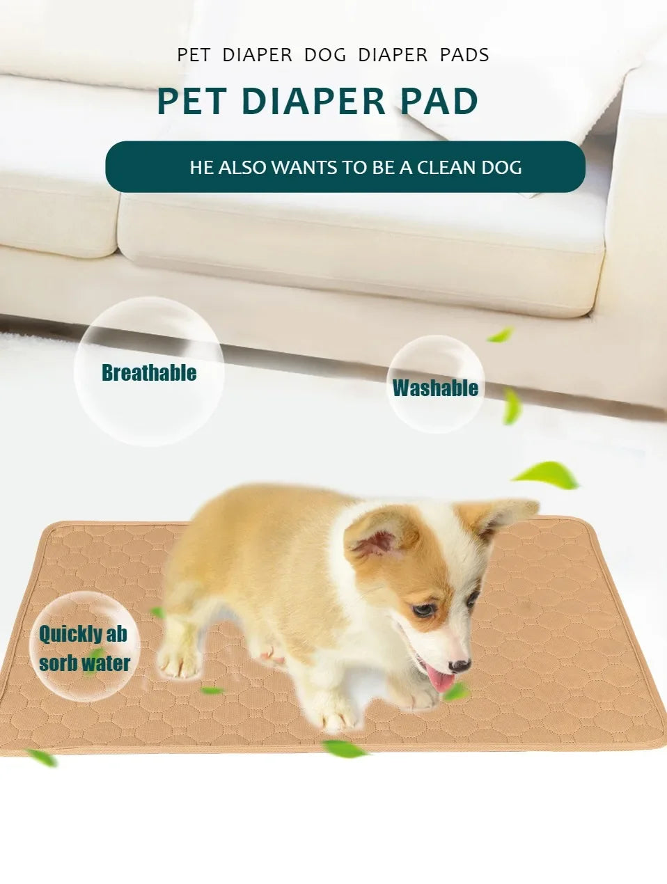 Dog Pee Pad Blanket Reusable Absorbent Diaper Washable Puppy