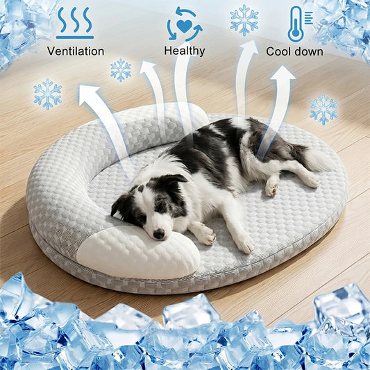 Cooling Dog Bed Summer Ice Silk Cat Mat Oval Pet Nest Breathable Heat Dissipation 