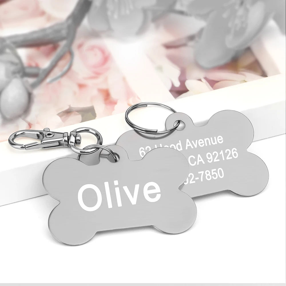 Bone Shaped Pet ID Tag Personalized Dog Cat Name Tags